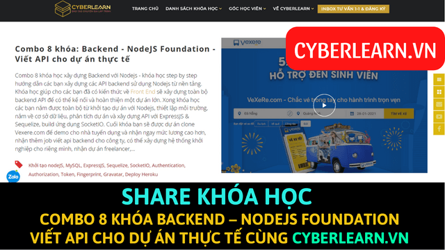 share khoa hoc Cyberlearn Combo 8 khoa Backend NodeJS Foundation Viet API cho du an thuc te